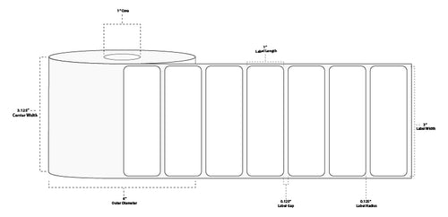 3" x 1" Standard Direct Thermal Paper Label; Perforated; 1" Core; 4" OD; 16 Rolls/carton (1,500 Labels/roll)