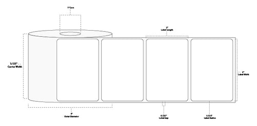 3" x 2" Floodcoated Direct Thermal Paper Label; Perforated; 1" Core; 4" OD; 12 Rolls/carton (735 Labels/roll) - 1505 Orange