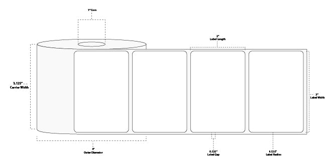 3" x 2" Floodcoated Direct Thermal Paper Label; Perforated; 1" Core; 4" OD; 12 Rolls/carton (735 Labels/roll) - 1505 Orange