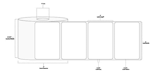 3" x 2" Floodcoated Direct Thermal Paper Label; Perforated; 1" Core; 4" OD; 12 Rolls/carton (735 Labels/roll) - 345 Green