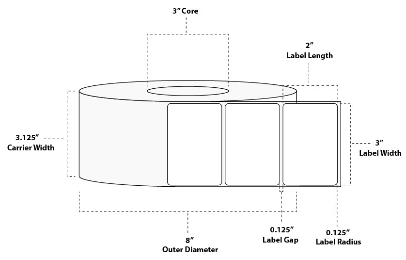 3" x 2" Floodcoated Thermal Transfer Paper Label; Perforated; 3" Core; 8" OD; 8 Rolls/carton (2,900 Labels/roll) - 1495 Orange