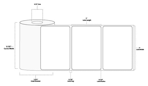 3" x 2" Premium Direct Thermal Paper Label; Perforated; 0.75" Core; 2.375" OD; 24 Rolls/carton (300 Labels/roll)