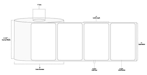 3" x 2" Premium Direct Thermal Paper Label; Perforated; 1" Core; 4" OD; 12 Rolls/carton (700 Labels/roll)