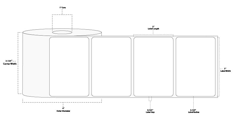 3" x 2" Premium Direct Thermal Paper Label; Perforated; 1" Core; 4" OD; 12 Rolls/carton (700 Labels/roll)
