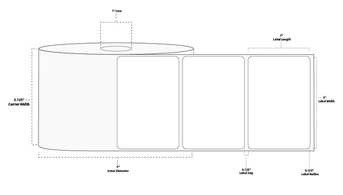 3" x 2" Premium Thermal Transfer Paper Label; Perforated; 1" Core; 5" OD; 8 Rolls/carton (1,500 Labels/roll)