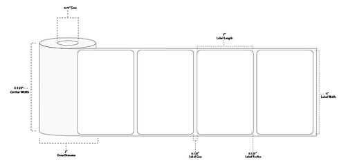 3" x 2" Standard Direct Thermal Paper Label; Perforated; 0.75" Core; 2" OD; 36 Rolls/carton (345 Labels/roll) - Black sensing mark on liner