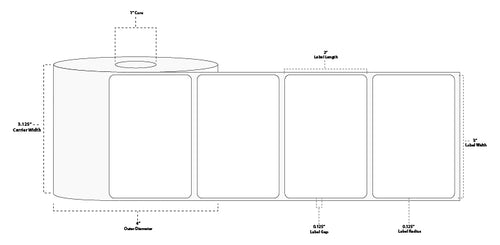 3" x 2" Standard Direct Thermal Paper Label; Perforated; 1" Core; 4" OD; 32 Rolls/carton (750 Labels/roll)