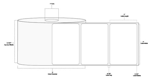 3" x 2" Standard Direct Thermal Paper Label; Perforated; 1" Core; 5" OD; 4 Rolls/carton (1,240 Labels/roll)