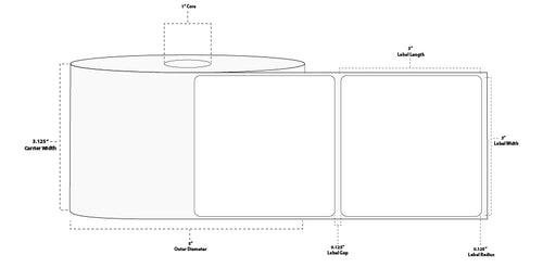 3" x 3" Premium Direct Thermal Paper Label; Perforated; 1" Core; 5" OD; 12 Rolls/carton (890 Labels/roll)