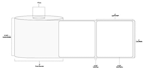 3" x 3" Standard Direct Thermal Paper Label; Perforated; 1" Core; 4" OD; 4 Rolls/carton (500 Labels/roll)