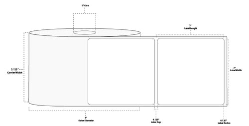 3" x 3" Standard Direct Thermal Paper Label; Perforated; 1" Core; 5" OD; 4 Rolls/carton (850 Labels/roll)