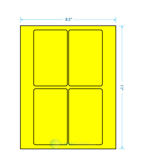 3" x 5" Barcode Labels - 4 up - Fluorescent Yellow