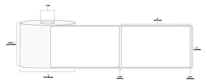 3" x 5" Floodcoated Direct Thermal Paper Label; Perforated; 1" Core; 4" OD; 12 Rolls/carton (300 Labels/roll) - 292 Blue