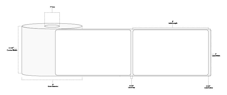 3" x 5" Floodcoated Direct Thermal Paper Label; Perforated; 1" Core; 4" OD; 12 Rolls/carton (300 Labels/roll) - 345 Green