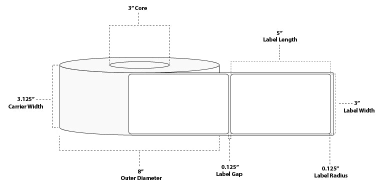 3" x 5" Floodcoated Direct Thermal Paper Label; Perforated; 3" Core; 8" OD; 8 Rolls/carton (1,200 Labels/roll) - 1505 Orange