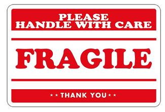 3" x 5" Permanent Adhesive, Preprinted PLEASE HANDLE WITH CARE, FRAGILE, THANK YOU (3000 Labels)