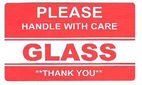 3" x 5" Permanent Adhesive, Preprinted PLEASE HANDLE WITH CARE, GLASS, THANK YOU (3000 Labels)