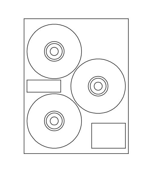 4 1/2" Diameter Laser/Inkjet HP CD/DVD with Hub Cap Labels; 3 up; 100 sheets/case - Standard White Matte