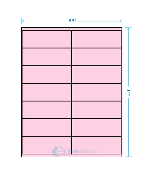 4.1875" x 1.5" sheet labels, 14 per sheet, pastel pink (laser)