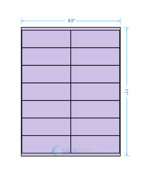 4.1875" x 1.5" sheet labels, 14 per sheet, pastel purple (laser)