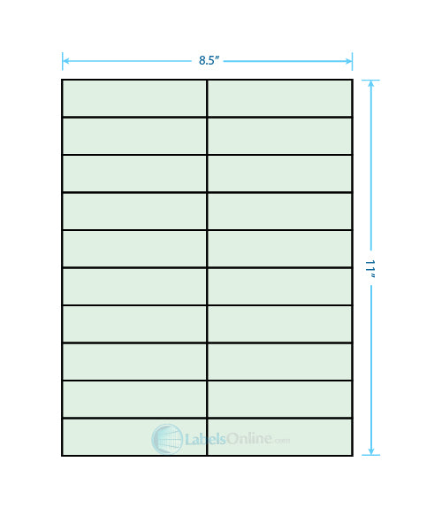 4.25" x 1.1" sheet labels, 20 per sheet, pastel green (laser)
