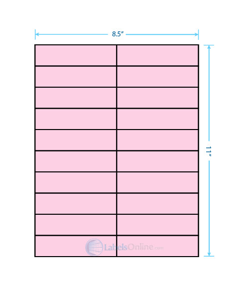 4.25" x 1.1" sheet labels, 20 per sheet, pastel pink (laser)