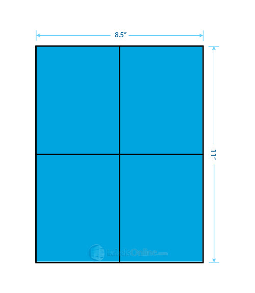 4.25" x 5.5" Barcode Labels - 4 up - Fluorescent Blue