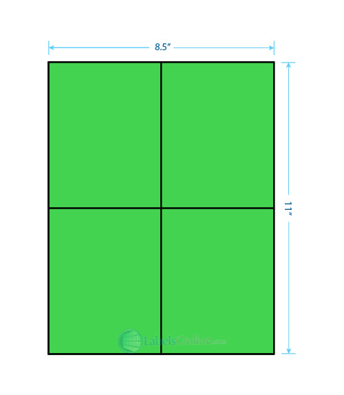 4.25" x 5.5" Barcode Labels - 4 up - Fluorescent Green