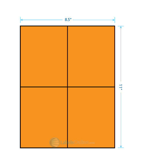 4.25" x 5.5" Barcode Labels - 4 up - Fluorescent Orange