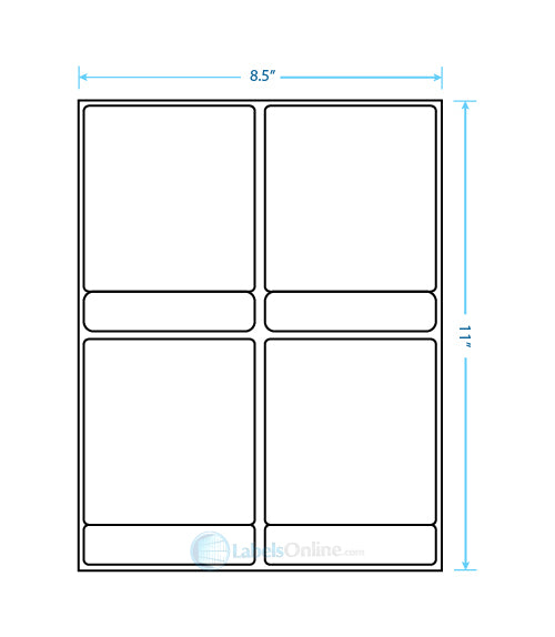 4 @ 4" x 4.34375";  4 @ 4" x .84375" - 8 up - Clear Matte (Laser / Inkjet)