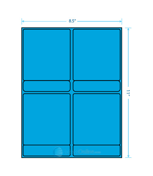 4 @ 4" x 4.34375";  4 @ 4" x .84375" - 8 up - Fluorescent Blue (Laser)