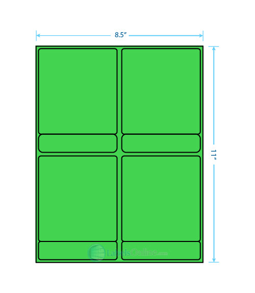 4 @ 4" x 4.34375";  4 @ 4" x .84375" - 8 up - Fluorescent Green (Laser)