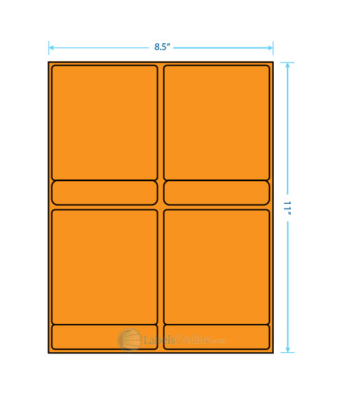 4 @ 4" x 4.34375";  4 @ 4" x .84375" - 8 up - Fluorescent Orange (Laser)