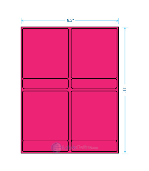 4 @ 4" x 4.34375";  4 @ 4" x .84375" - 8 up - Fluorescent Pink (Laser)