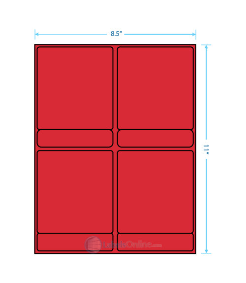 4 @ 4" x 4.34375";  4 @ 4" x .84375" - 8 up - Fluorescent Red (Laser)