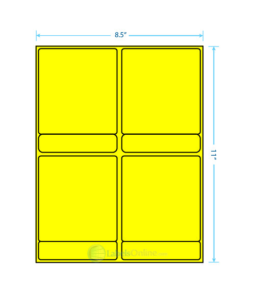 4 @ 4" x 4.34375";  4 @ 4" x .84375" - 8 up - Fluorescent Yellow (Laser)