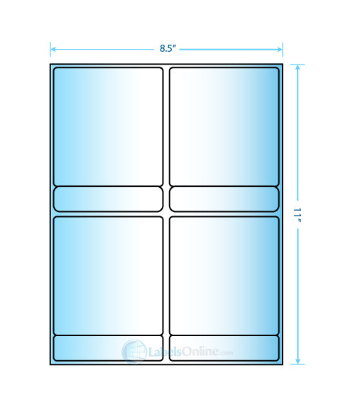 4 @ 4" x 4.34375";  4 @ 4" x .84375" - 8 up - Mid Gloss (Laser)
