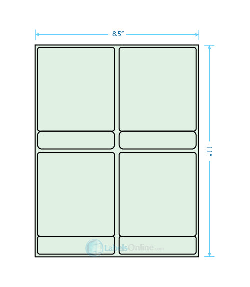4 @ 4" x 4.34375";  4 @ 4" x .84375" - 8 up - Pastel Green (Laser)