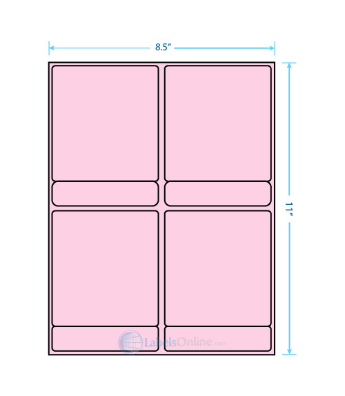 4 @ 4" x 4.34375";  4 @ 4" x .84375" - 8 up - Pastel Pink (Laser)