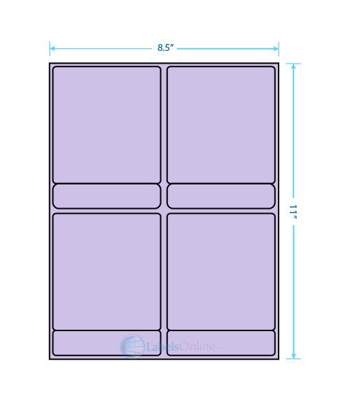 4 @ 4" x 4.34375";  4 @ 4" x .84375" - 8 up - Pastel Purple (Laser)