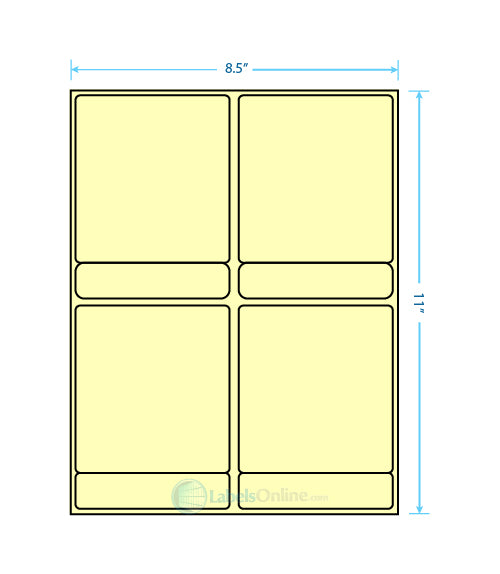 4 @ 4" x 4.34375";  4 @ 4" x .84375" - 8 up - Pastel Yellow (Laser)
