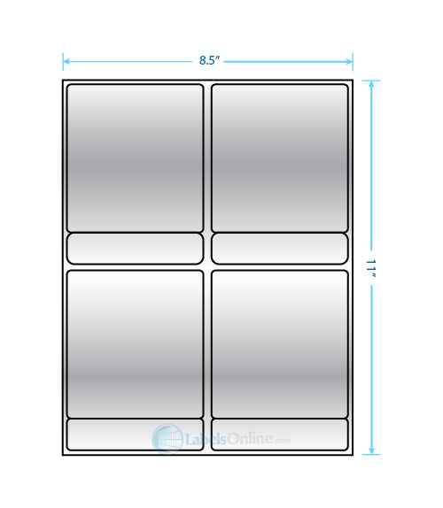 4 @ 4" x 4.34375";  4 @ 4" x .84375" - 8 up - Silver Foil (Laser)