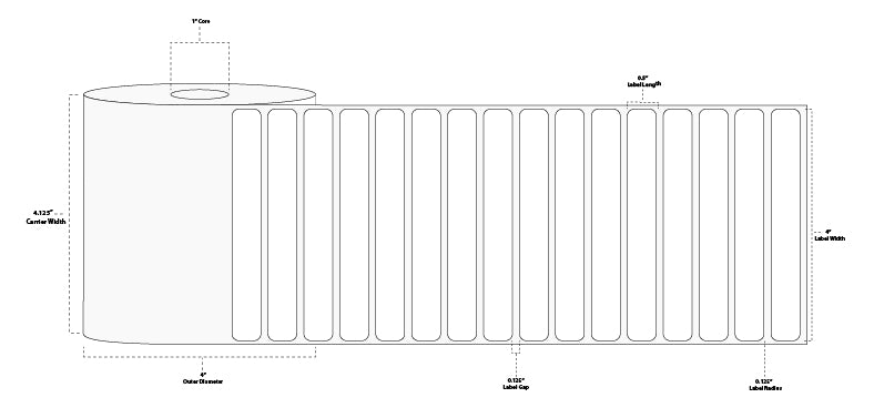 4" x 0.5" Premium Direct Thermal Paper Label; Perforated; 1" Core; 4" OD; 12 Rolls/carton (2,450 Labels/roll)