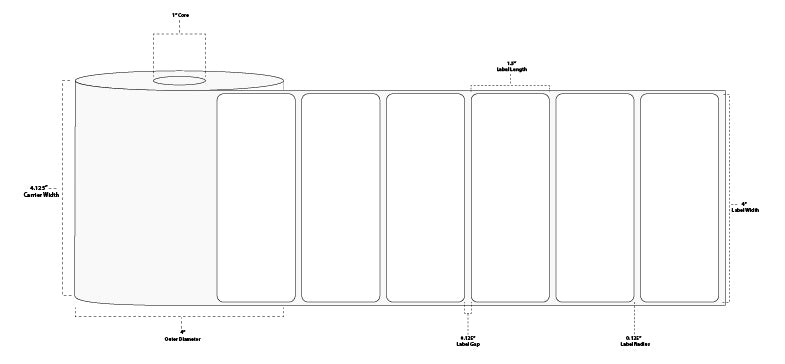 4" x 1.5" Premium Direct Thermal Paper Label; Perforated; 1" Core; 4" OD; 12 Rolls/carton (900 Labels/roll)