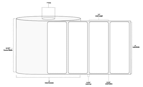 4" x 1.5" Premium Direct Thermal Paper Label; Perforated; 1" Core; 5" OD; 6 Rolls/carton (1,620 Labels/roll)