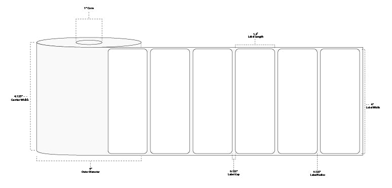 4" x 1.5" Standard Direct Thermal Paper Label; Perforated; 1" Core; 4" OD; 4 Rolls/carton (960 Labels/roll)
