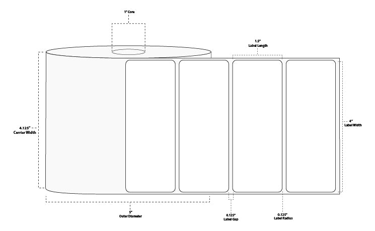 4" x 1.5" Standard Direct Thermal Paper Label; Perforated; 1" Core; 5" OD; 4 Rolls/carton (1,620 Labels/roll)