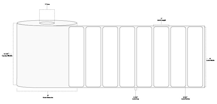 4" x 1" Floodcoated Direct Thermal Paper Label; Perforated; 1" Core; 4" OD; 12 Rolls/carton (1,375 Labels/roll) - 032 Red