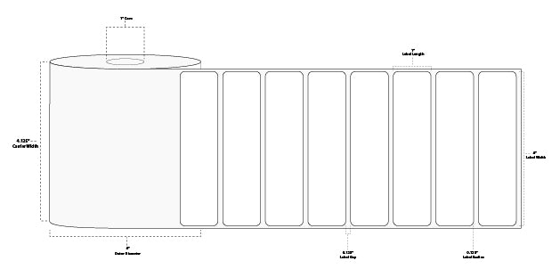 4" x 1" Floodcoated Direct Thermal Paper Label; Perforated; 1" Core; 4" OD; 12 Rolls/carton (1,375 Labels/roll) - 1505 Orange