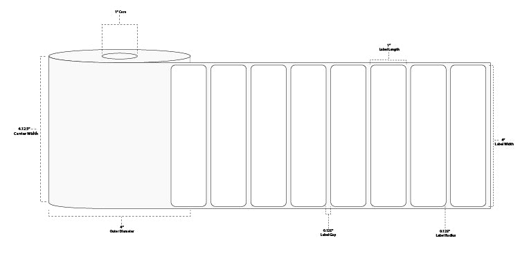 4" x 1" Floodcoated Direct Thermal Paper Label; Perforated; 1" Core; 4" OD; 12 Rolls/carton (1,375 Labels/roll) - 292 Blue